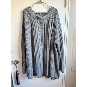 Woman Within Sweater 4XL Womens Gray Chunky Knit Crew Neck Warm Crochet Basic